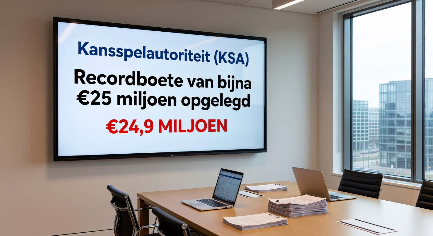Grafiek met stijgende lijn van boetes door KSA en afbeelding van een slotmachine met een rood verbodsteken