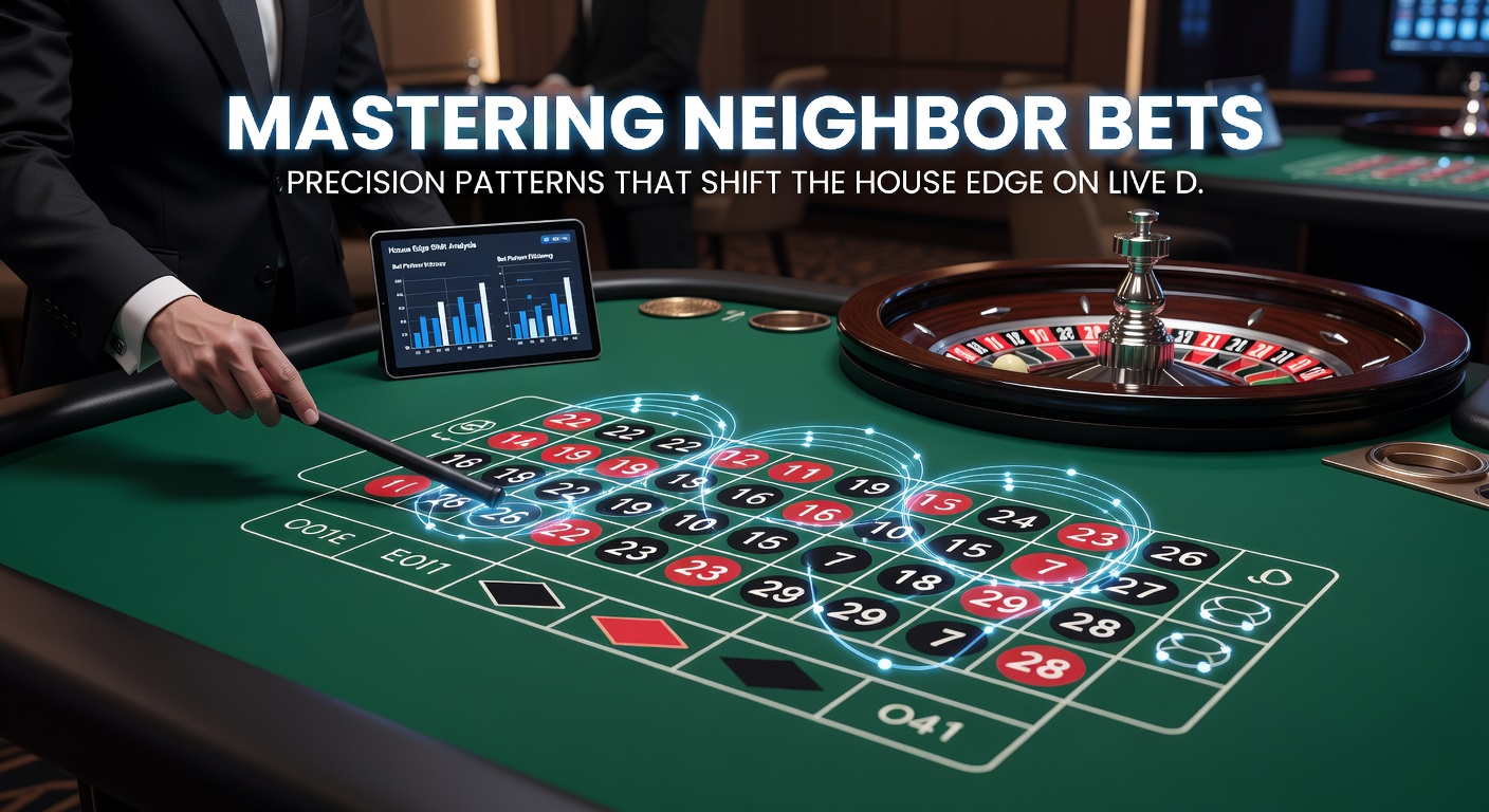 Live dealer aan een Europese roulette tafel, met speler die neighbor bet plaatst op het digitale racetrack paneel