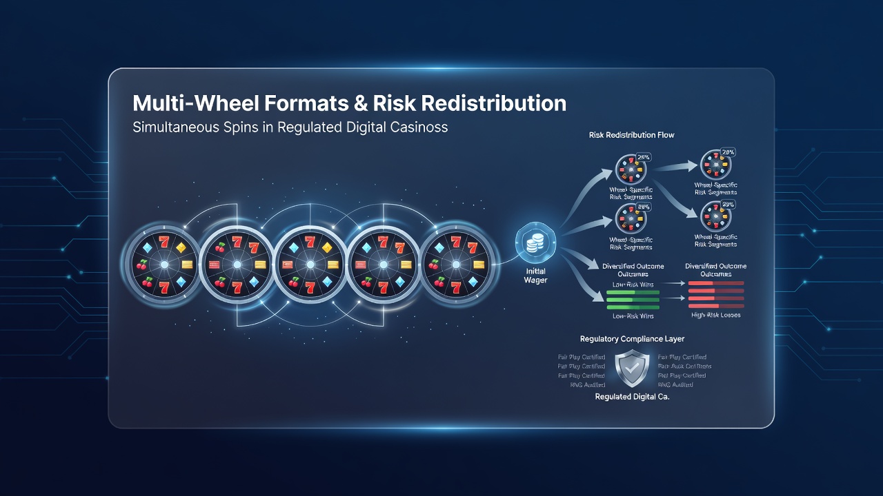 Grafiek die risicoverdeling toont over meerdere wielen in digitale casino software