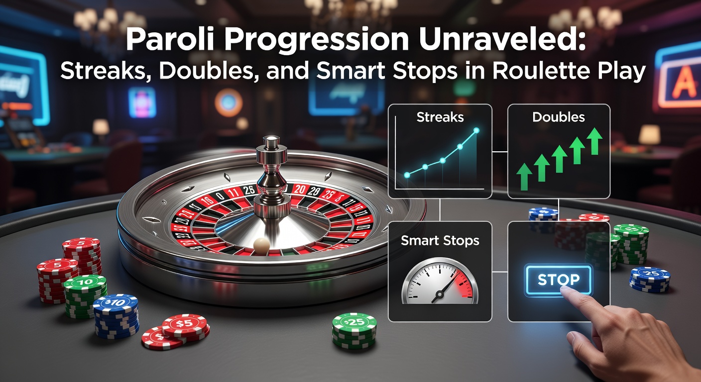 Roulette wiel met fiches in een Paroli patroon, illustrerend een winnende streak
