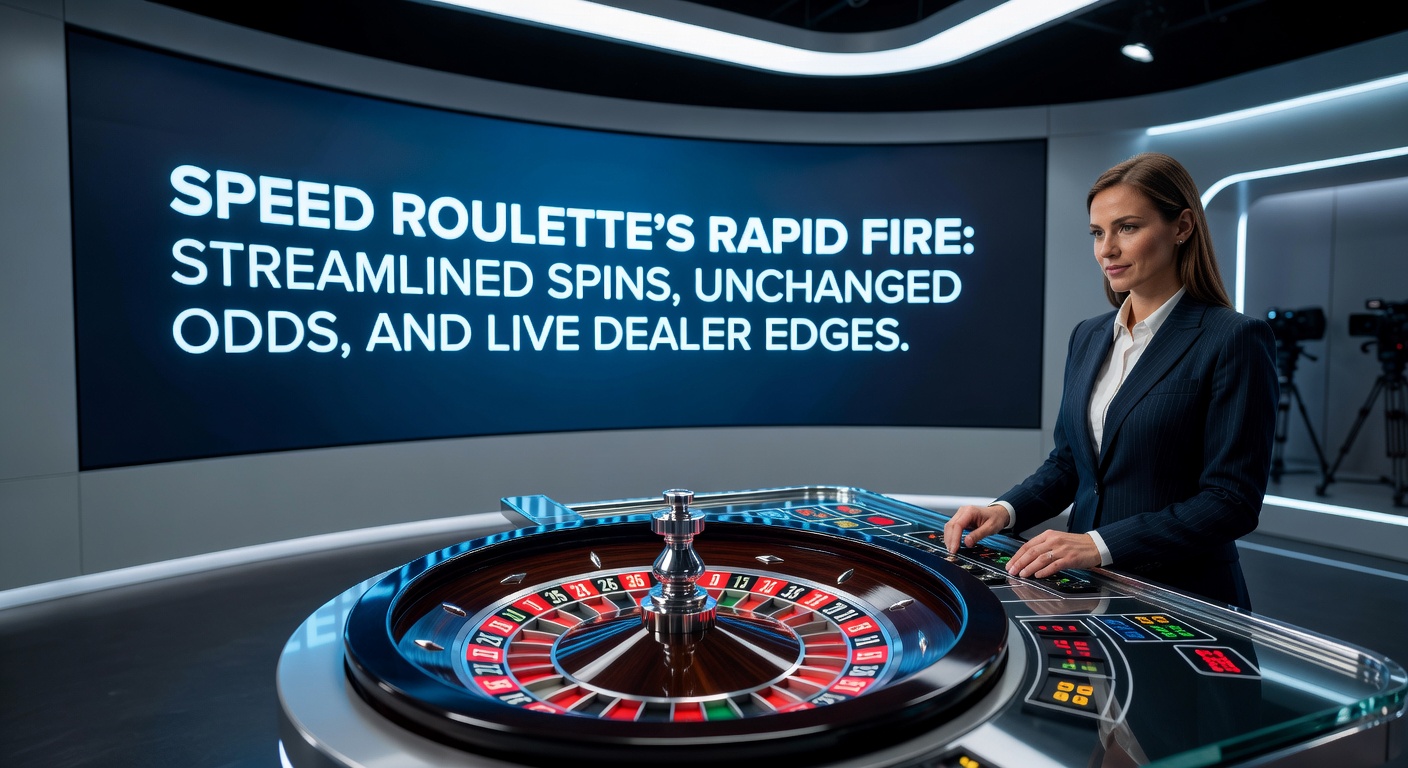 Live dealer bij Speed Roulette Rapid Fire gooit de bal in een high-tech wiel, met spelers die in spanning wachten op het snelle resultaat