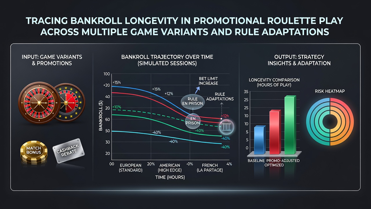 Grafiek die bankroll ontwikkeling toont over verschillende roulette varianten met promoties
